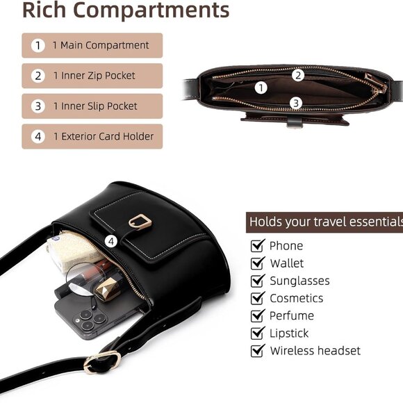 Classic Retro Black Purse: Cute Hobo Tote with Multiple Pockets - 10.2" x 5.9" - Picture 3 of 6